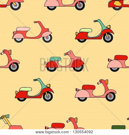 Seamless texture with color scooters. Vector illustration