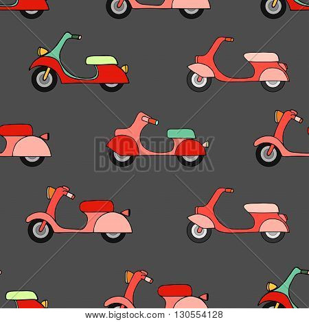 Seamless texture with color scooters. Vector illustration