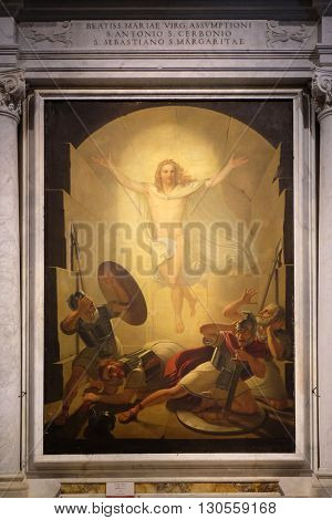 LUCCA, ITALY - JUNE 06, 2015: Altarpiece depicting Resurrection of Christ, work by Michele Ridolfi in Cathedral of St.Martin in Lucca, Italy, on June 06, 2015