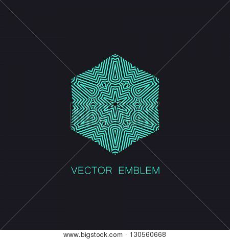 vector floral turquoise emblem. art-deco turquoise emblem. turquoise monogram sign. art-deco line art element for design