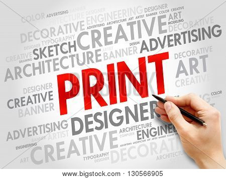 PRINT word cloud collage concept, presentation background