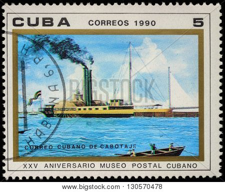 MOSCOW RUSSIA - MAY 20 2016: A stamp printed in Cuba shows old paddle steamer 