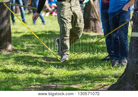 Slacklining is a practice in balance