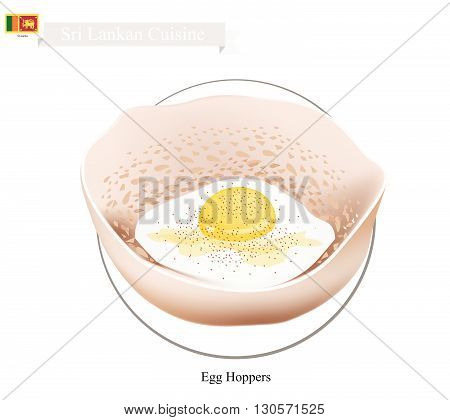 Sri Lankan Cuisine Egg Hoppers or Traditional Coconut and Rice Flour Pancakes with Egg. One of The Most Popular Dish in Sri Lanka.