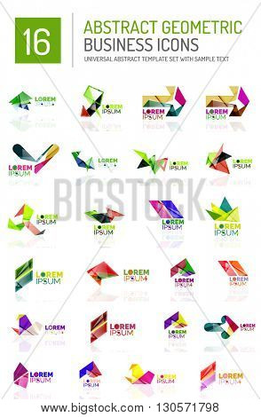 Abstract geometric business logo icon set. Colorful geometrical figure compositions with light effects - triangles circles rings arrows lines