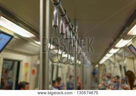 Subway train runs in Bangkok. Many people in Bangkok used subway to save time.