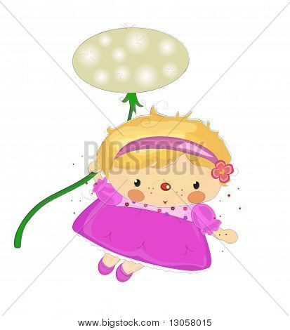 a girl flying on a dandelion