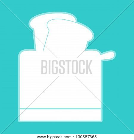 Toaster simple Icon. White icon with whitish background on torquoise flat color.