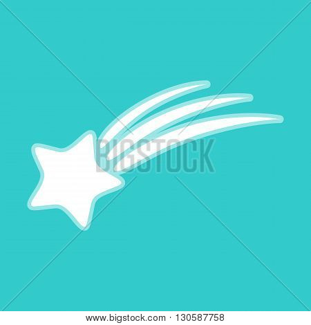 Shooting star icon. White icon with whitish background on torquoise flat color.