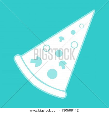 Pizza simple icon. White icon with whitish background on torquoise flat color.