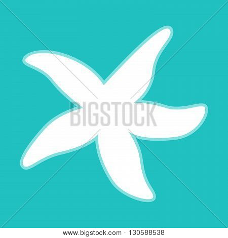 Sea star icon. White icon with whitish background on torquoise flat color.
