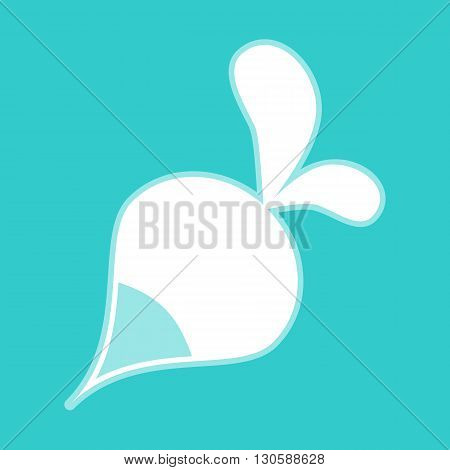 Radish simple icon. White icon with whitish background on torquoise flat color.