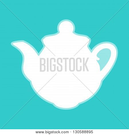 Tea maker Kitchen Icon. White icon with whitish background on torquoise flat color.