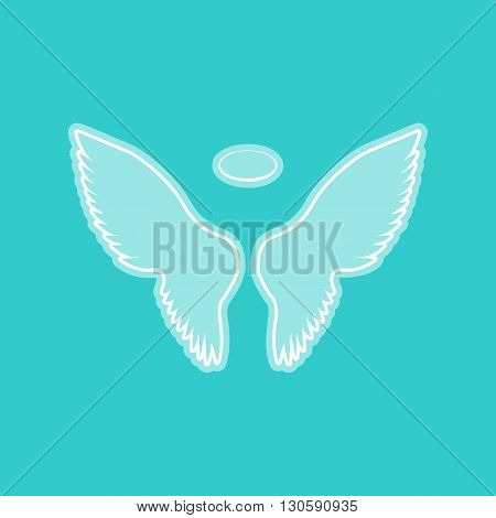 Wings sign. White icon with whitish background on torquoise flat color.