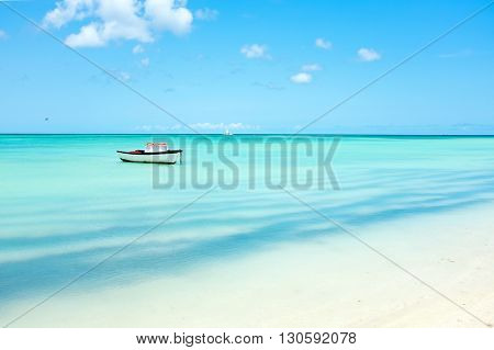 Little fishing boat in the caribbean sea on Aruba island