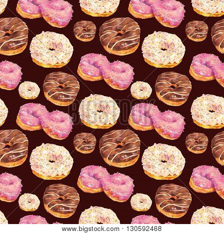 Hand drawn set of delicious glazed donuts dessert. Isolated organic food illustration on black background. Vintage bakery pencil food illustration