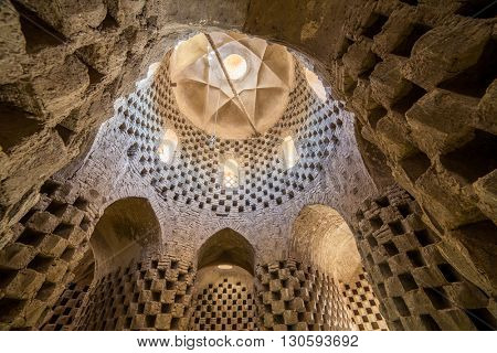 Yazd, Iran - December 12, 2015: Interior of the traditional pigeon house in Yazd province, Iran. 