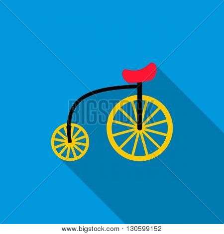 Highwheel bike icon in flat style on a blue background