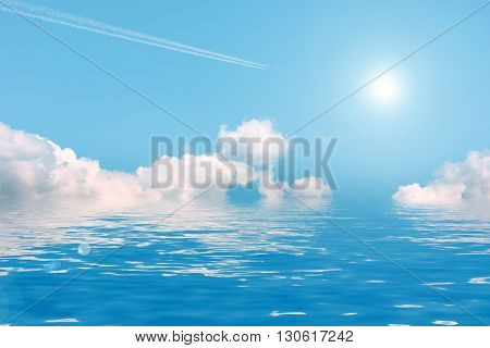 beautiful celestial landscape with sunny blue sky