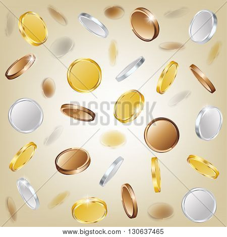 Gold silver and copper coins. vector illustration.