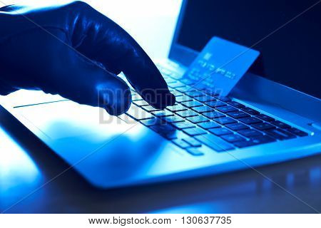 Cyber Criminal With Stolen Credit Card And Laptop