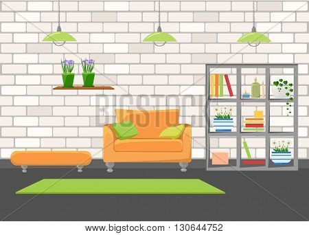 Beautiful design elements Vector illustration of living room furniture in mid century modern style