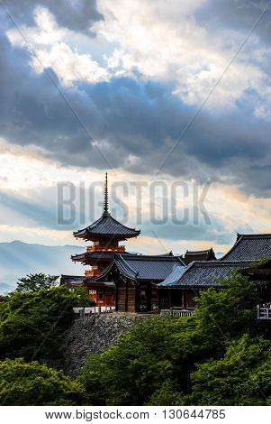 Kiyomizu Temple in Kyoto, Japan pagoda Buddhist