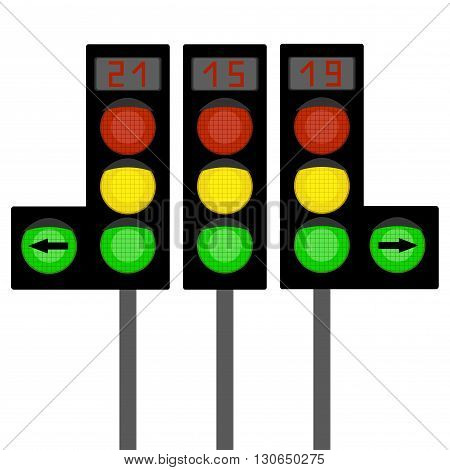 Traffic light, traffic light sequence . traffic lights with digital indicator .