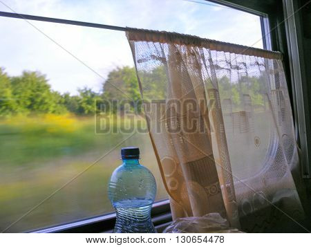 Train journey - view from the window railway carriage