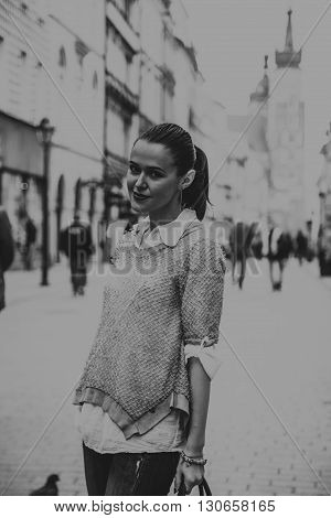Beautiful girl traveling in the ancient town