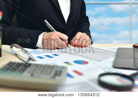 Businesswoman Working On Businessplan