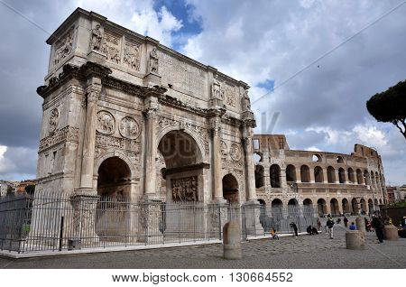 Arch Of Constantine Near The Colosseum In Rome, Italy