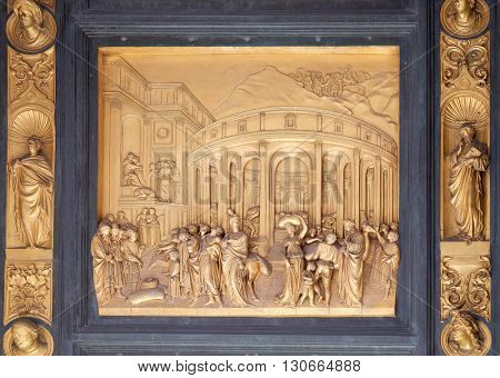 FLORENCE, ITALY - JUNE 05: Baptistry of Saint John, Gates of Paradise, The Story of Joseph, Florence, Italy on June 05, 2015