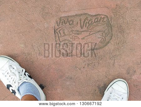 Vigan Philippines - July 24 2015 : Art Print on the road in Historic Town of Vigan. Vigan is a UNESCO World Heritage Site in that it is one of the few Spanish colonial town