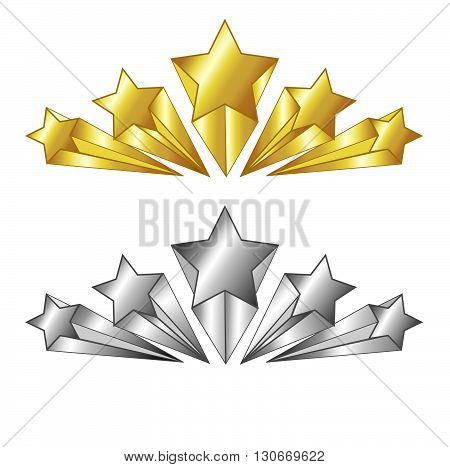 Vector. 5 Star symbol in gold and silver colors. Isolated illustration. Suitable for hotels and other services rate.