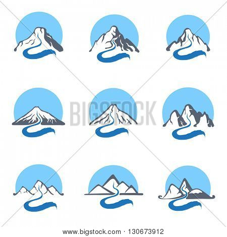 Mountain river logo set, vector icon illustration.