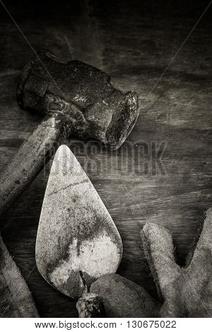 Still life with dirty tools on hard work