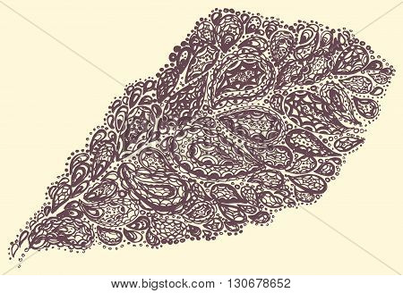 Croton Leaf Illustration In Paisley Style.