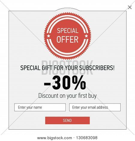 Vector template with elegant promotion popup on shopping theme.