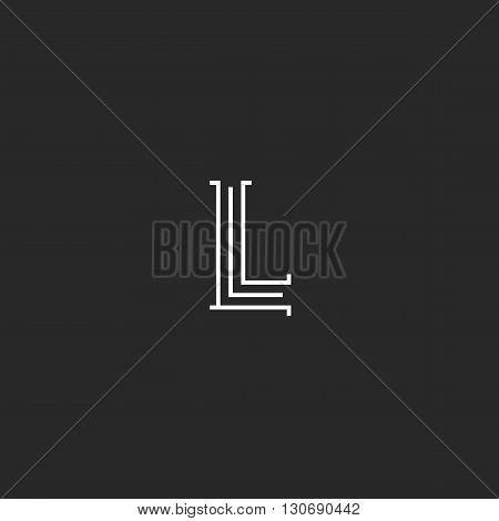 Hipster Letter L Monogram Logo, Black And White Vintage Thin Lines Initial Wedding Card Emblem