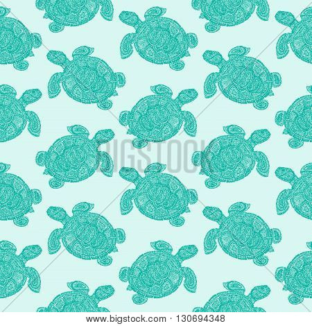 Sea Turtle Illustration In Paisley Mehndi Style Pattern.