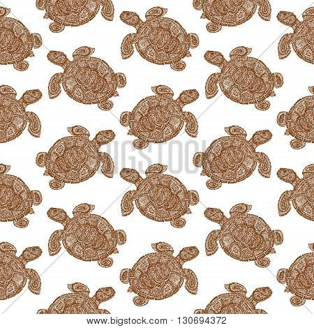 Sea Turtle Illustration In Paisley Mehndi Style Pattern.