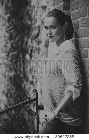 Beautiful girl traveling in the ancient town