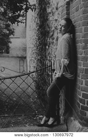 Beautiful girl traveling in the ancient town