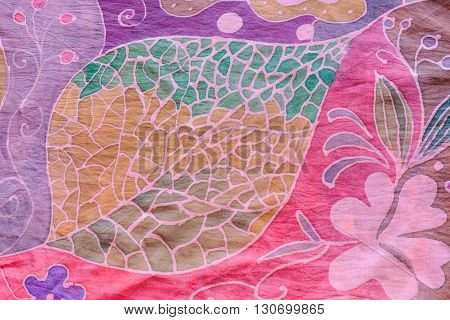 Abstract Leaf On Pink And Purple Silk Batik