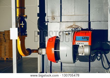 Gas burner on the industrial steam boiler