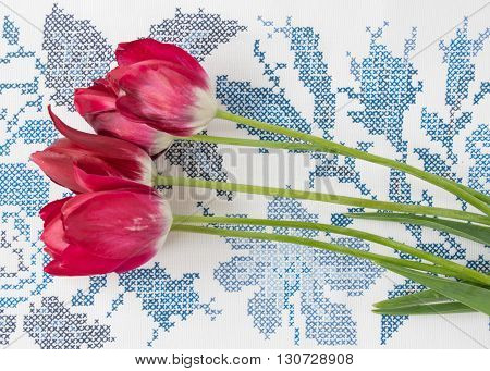 A Bouquet Of Spring Tulips On A Beautiful Table