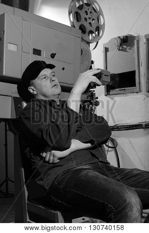 Projectionist At Work In The Room
