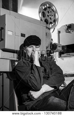 Projectionist At Work In The Room