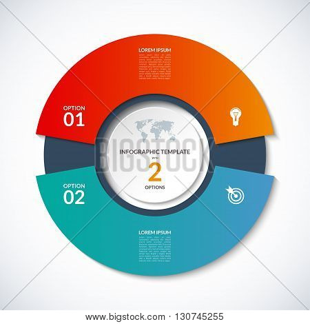Vector circle template for infographics. Business concept with 2 options, steps, parts, segments. Banner for cycling diagram, round chart, pie chart, business presentation, annual report, web design